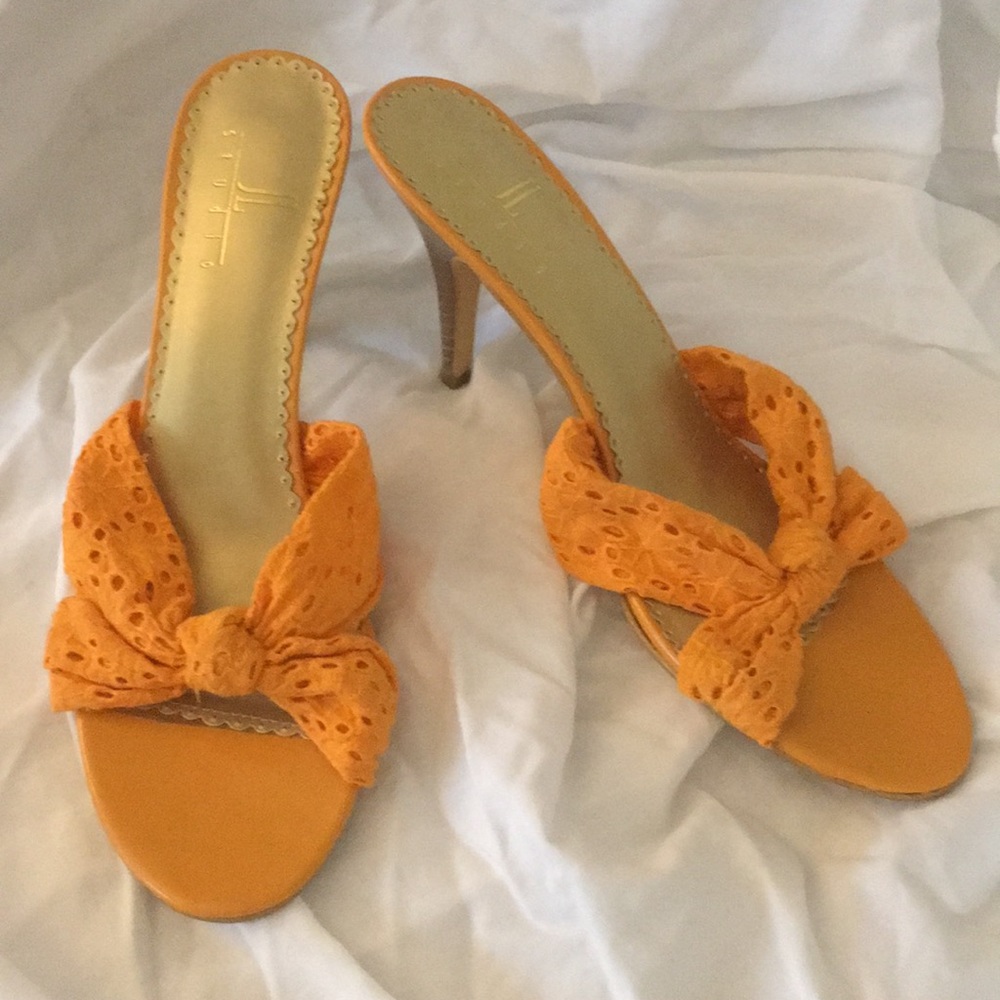 NWT Jessica London Orange Fabric 2” heel Sandals Size 12